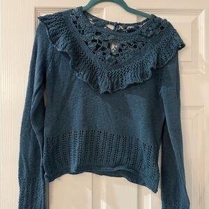 Free People Teal Crochet Women's Sweater